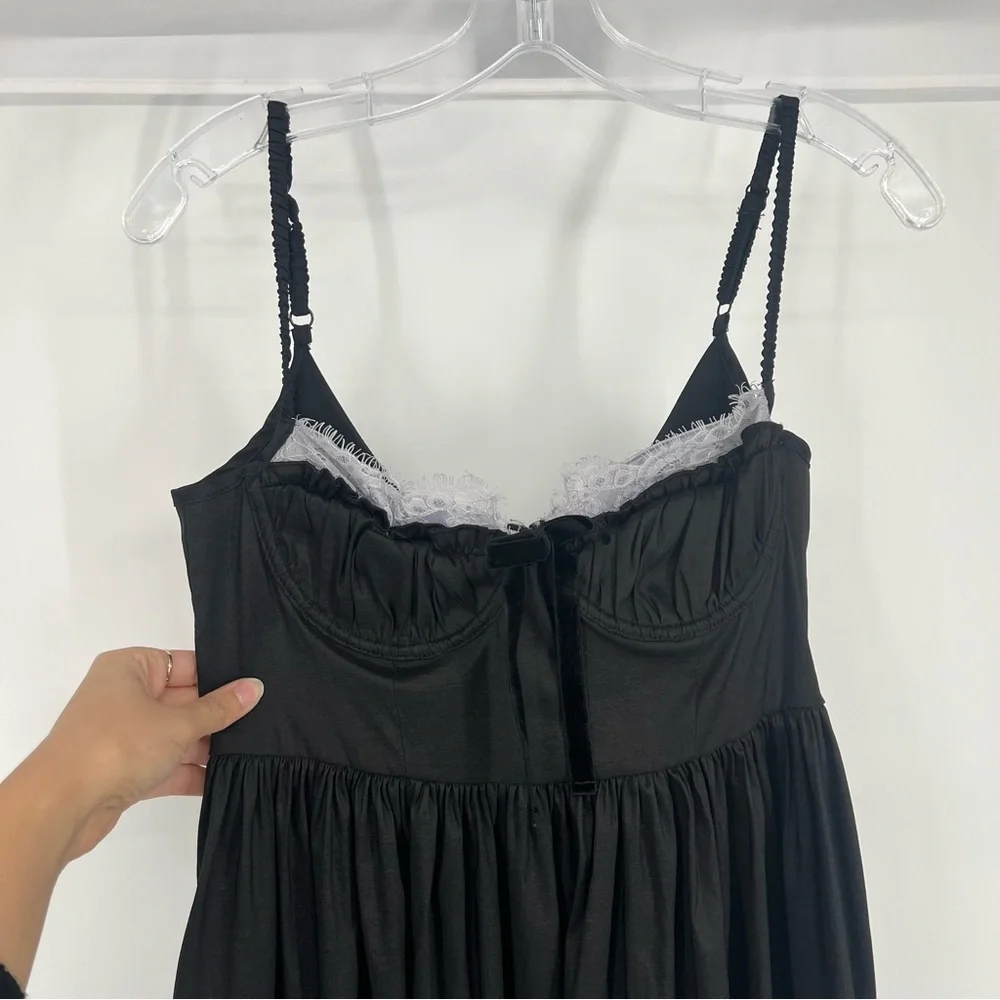 For Love & Lemons Doris Black Sweetheart Neckline Lace Formal Midi Dress Medium - Picture 7 of 15
